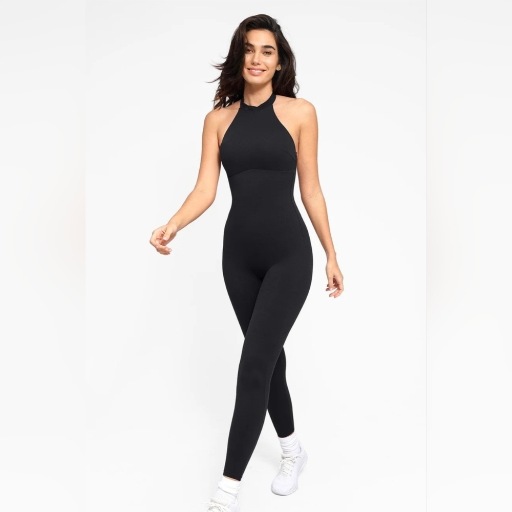 NWT Popilush Shapewear Body-Sculpting Halter Neck Jumpsuit Medium Black